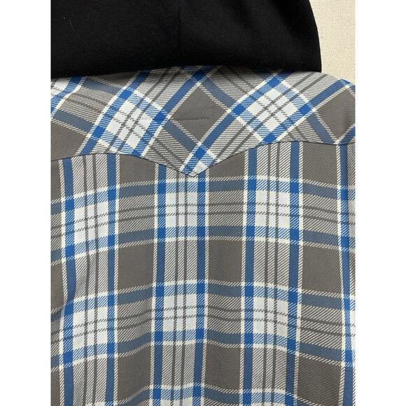 Comfort Outfitter Quilted Flannel Jacket Adult XL Blue Gray Plaid Pearl Snap - Picture 11 of 14